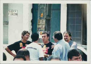 Eleições Sindicato 2000
Geral do Times e Albérico(preto); Eduardo Jr.(Dissidência Sindicato – Cand. Chapa 2/Contec); Gustavo Walfrido(FEEB) e Osmar(PT-DS) – 25/10/2000(Foto: Sergio Figueredo/Lumen)