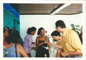 Dia da Mulher – café da manhã para funcionárias do sindicato: Rosi, Cristina e Sônia (centro)/ Solaney (dir.) 8/3/2001 foto: Beto Oliveira/ Lumen
