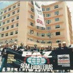 Sindicato dos bancários na Passeata contra a guerra no Iraque 15 de fevereiro de 2003 Beto Oliveira/ Lúmen