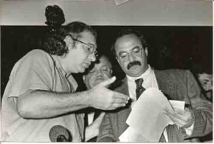 Jorge Perez, sec. geral SEEC-PE (E), Pedro Eurico, Dep. est. PSB (Ato em defesa do Bandepe) 1992