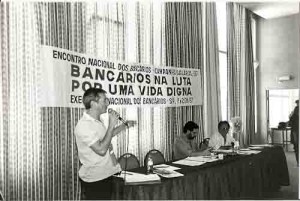 Campanha Salarial /97 E/D: Marlos Guedes (presidente do Sindicato em exercício), Sérgio Rosa (presidente da CNB)